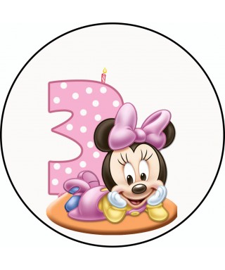 CIALDA in ostia 3 COMPLEANNO MINNIE Baby per DECORAZIONE TORTA